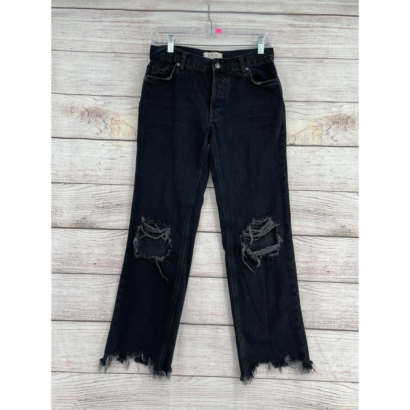 We The Free Distressed Button Fly Straight Leg Jeans Women's Size 24 Black